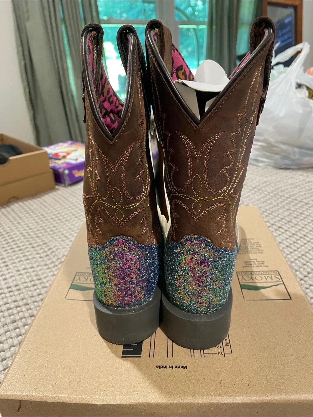 Smoky Mountain Kids' Brown Shaft Multicolor Glitter Cowboy Boots
